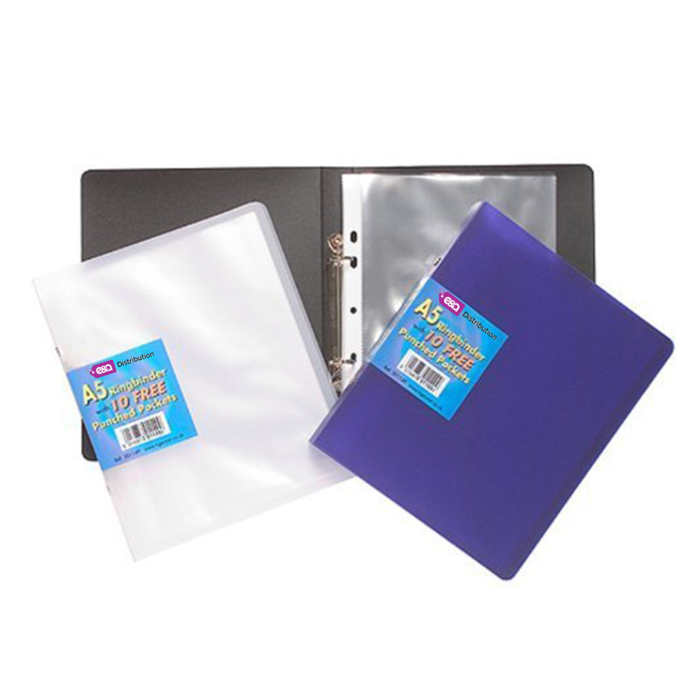 12 x A5 Slim Ring Binder Book   10 Plastic Punched Clear Pockets Small ...