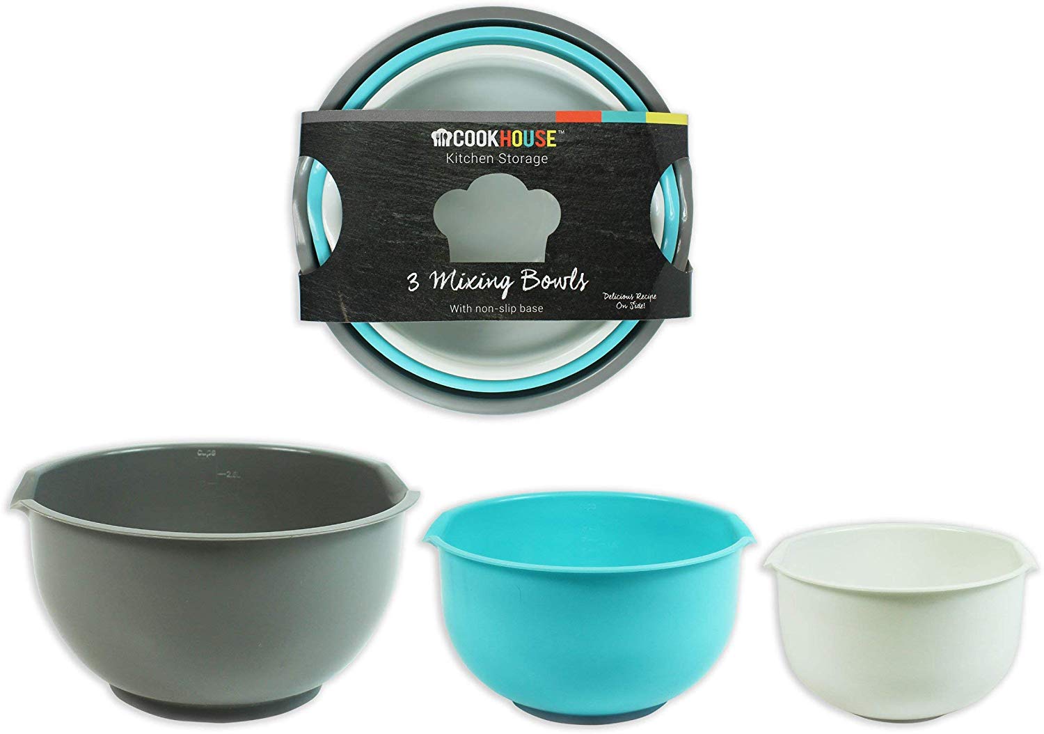 Mixing Bowl, Baking Bowl Set, Made of Plastic, NonSlip Bottom, 3