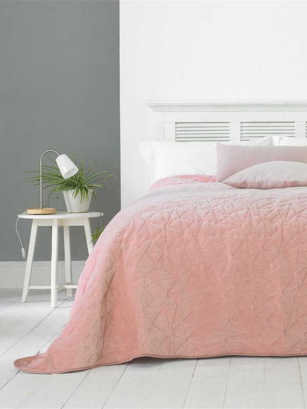 blush pink geometric bedspread