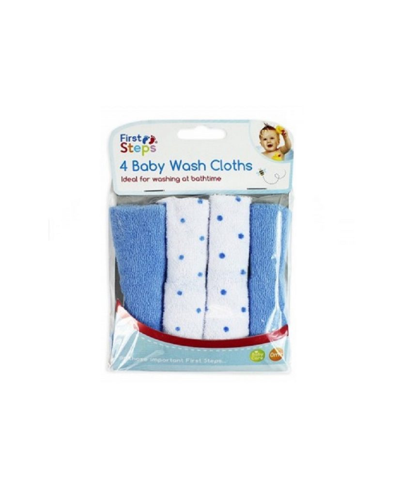 4 Baby Wash Cloths by First Steps 2 colours E&A Distribution