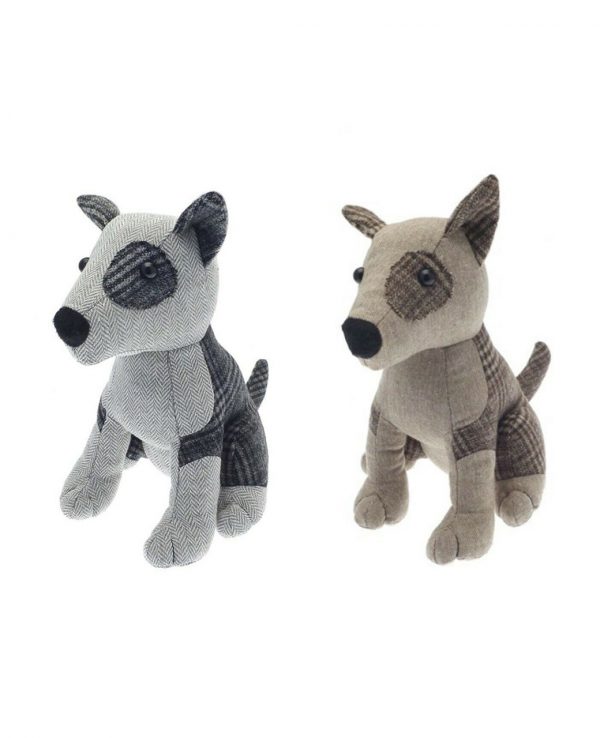 Herringbone check grey brown dog door stop- animal door stop, novelty door stop