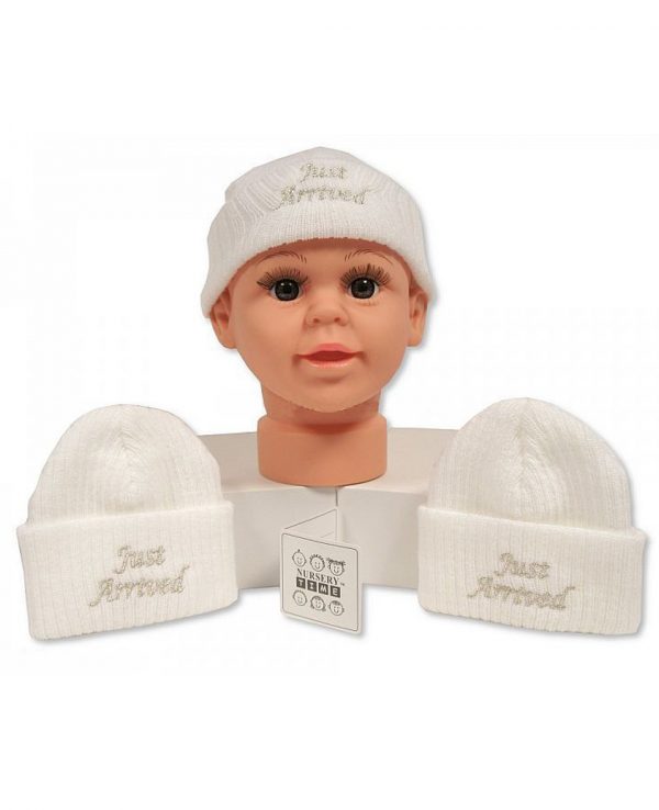 Just Arrived White Hat-newborn baby beanie hat, knitted baby hat