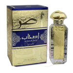 Ashaab 100ml EDP By Lattafa gold and blue package and gold bottle