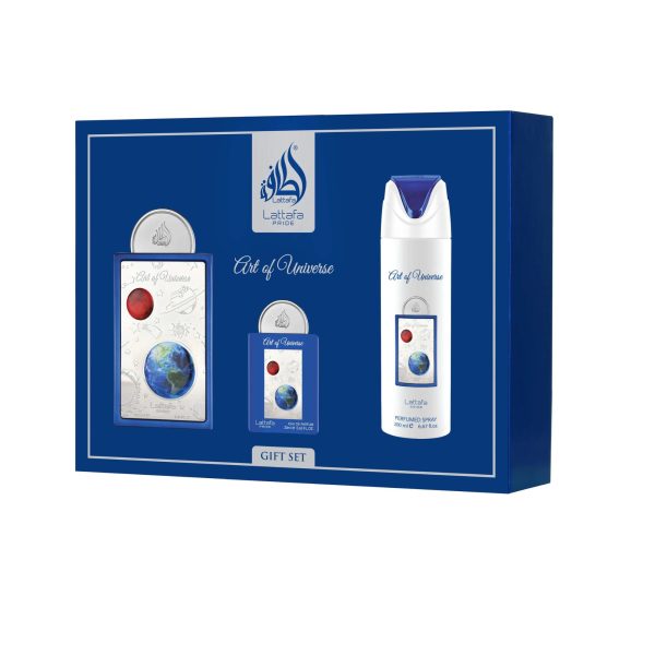 Image of lattafa pride art of universe gift sex box with the 3 items 100ml edp, 20ml travel edp & 200ml spray
