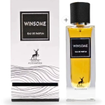 Front view of 'Winsome/The Tux Maison Maison Alhambra' gold perfume plus white and black box