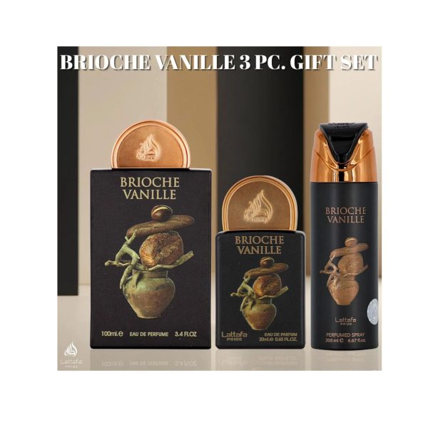 Lattafa pride brioche vanille gift set with 3 items- 100ml edp, 20ml travel edp & 200ml body spray