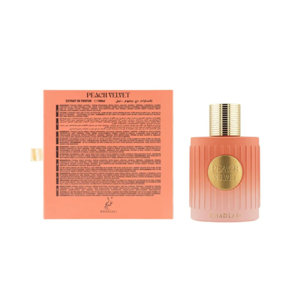 Khadlaj Perfumes Peach Velvet & back of orange box