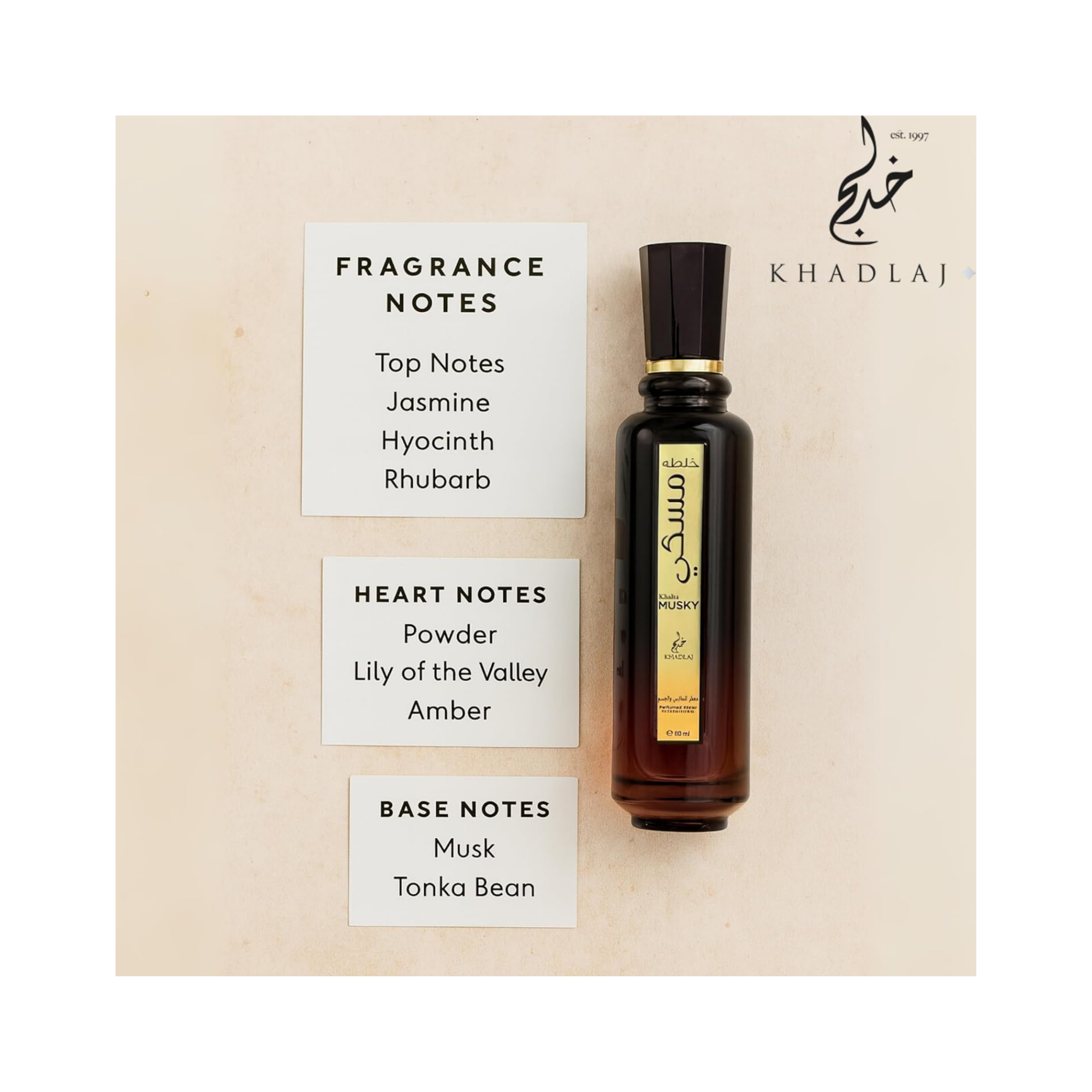 Khadlaj Khalta Musky 110ml Water Perfume - Alcohol Free (Fragrance Notes Background)