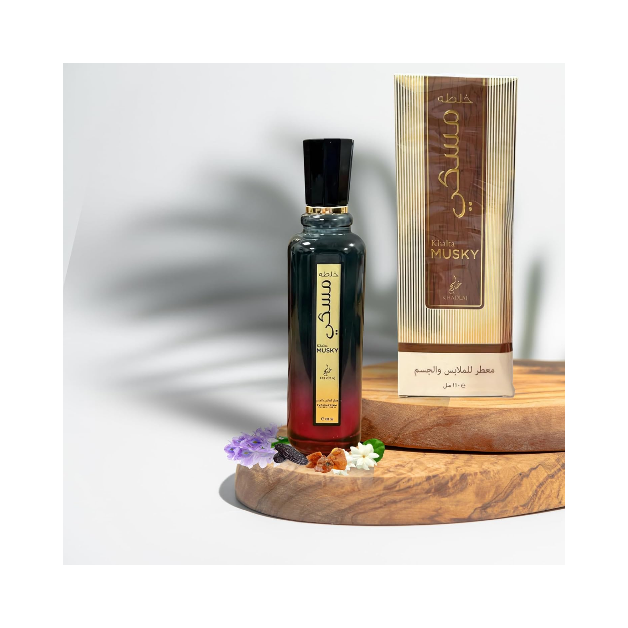 Khadlaj Khalta Musky 110ml Water Perfume - Alcohol Free (Wood Podium Background)